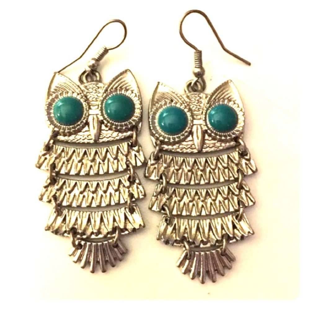 Aqua owl earrings